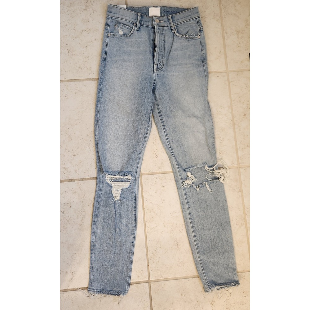 MOTHER High Waisted Distressed Skinny Jeans Light Wash Size 25 Button Fly